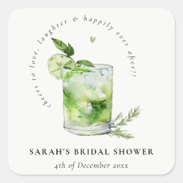 Adesivo Quadrado Chá de Noiva Elegante de Coquetel Margarita Verde