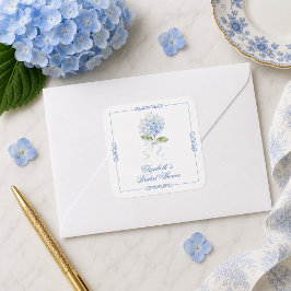 Adesivo Quadrado Chá de Noiva Elegante Hortênsia Azul