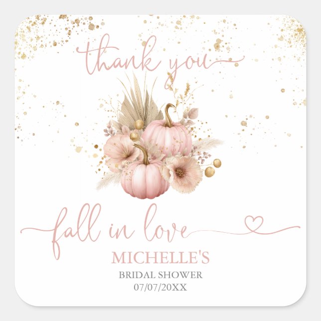 Adesivo Quadrado Chá de Noiva Enamorada Obrigada Abóbora (Frente)