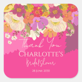 Adesivo Quadrado Chá de Noiva Floral Jardim Obrigado