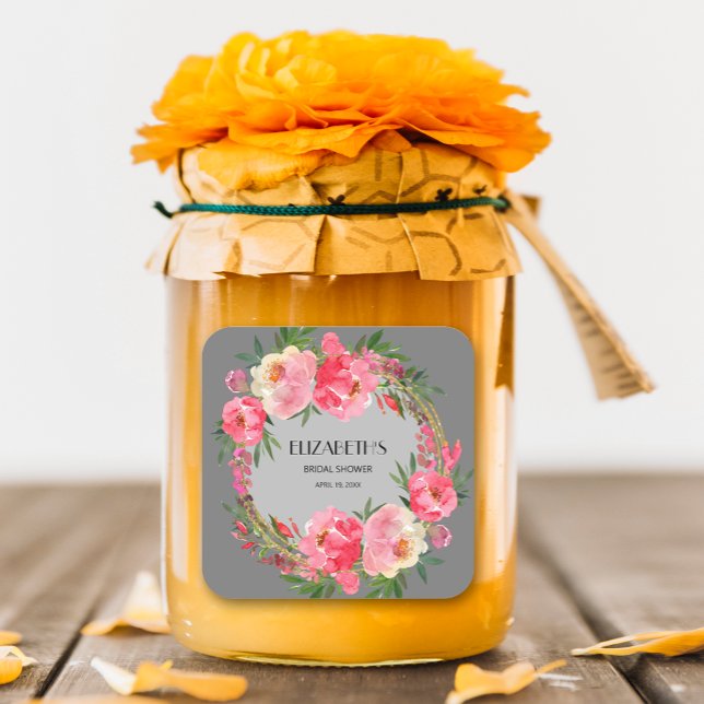 Adesivo Quadrado Chá de Noiva Floral Rosa Aquarela (Criador carregado)