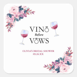 Adesivo Quadrado Chá de Noiva Floral Vino Before Vows