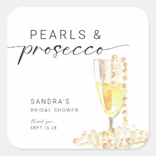 Adesivo Quadrado Chá de Noiva Pérolas e Prosecco Personalizado Mini