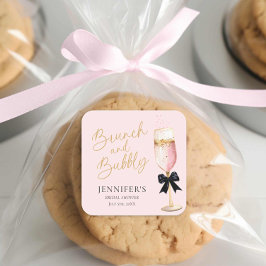 Adesivo Quadrado Chá de Noiva Rosa com Brunch e Bolhas