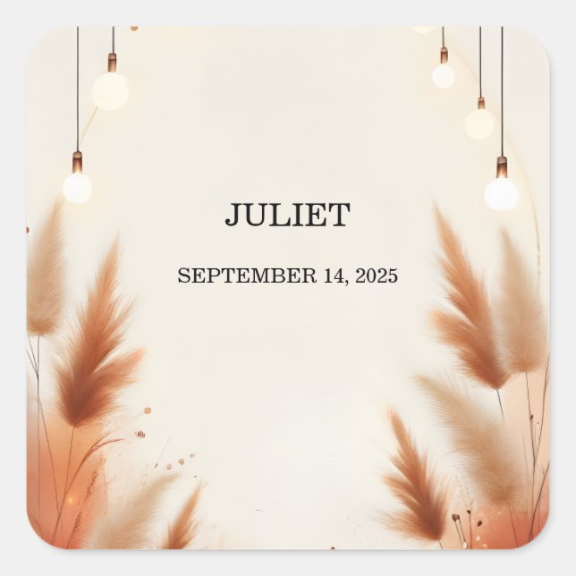Adesivo Quadrado Chá de Noiva Rústico Boho Outono Ombre Marrom (Frente)