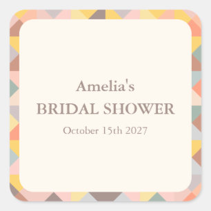 Adesivo Quadrado Chá de Noiva Rústico Terroso Geométrico Nome Perso