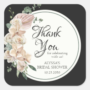 Adesivo Quadrado Chá de panela De Aquarela Floral Tropical Obrigado