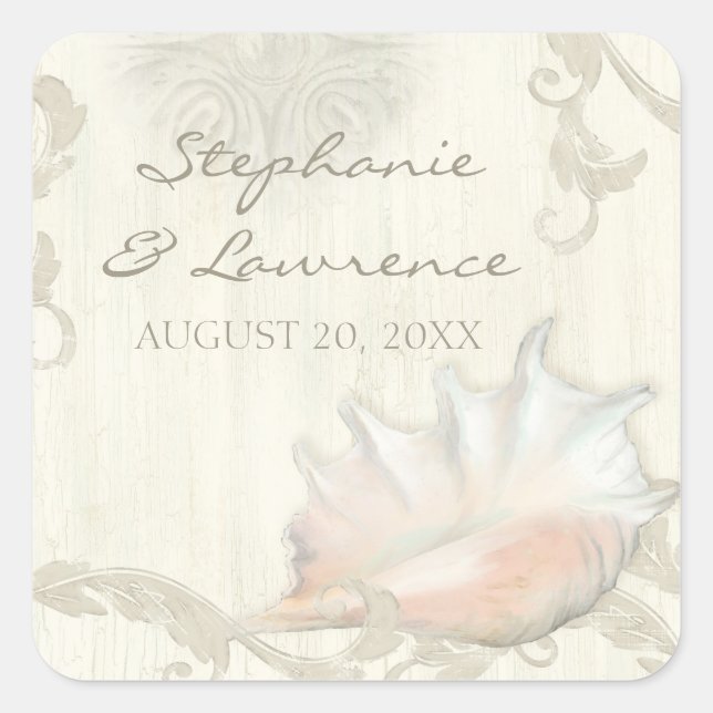 Adesivo Quadrado Chá de panela de Casamento de Wooden da praia do S (Frente)