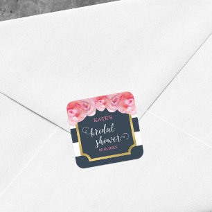 Adesivo Quadrado Chá de panela de faixas azuis de roscas cor-de-ros