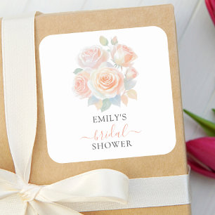 Adesivo Quadrado Chá de panela de Jardim Dourado com Rosa Blush de 