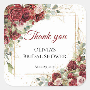 Adesivo Quadrado Chá de panela de rosas vermelho-aquáticas Boho e r