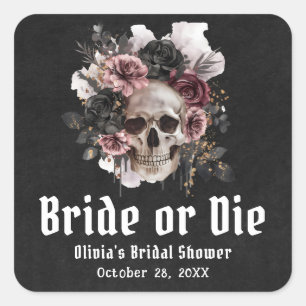 Adesivo Quadrado Chá de panela do Halloween Floral Skull Brid ou Mo