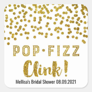 Adesivo Quadrado Chá de panela Dourado Confetti Pop Fizz Clink