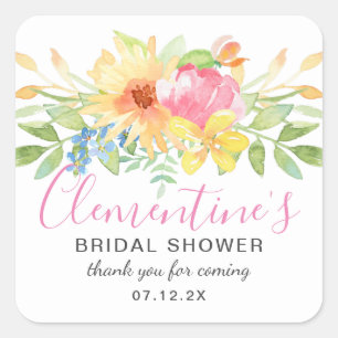 Adesivo Quadrado Chá de panela Floral Amarelo Rosa Girassol Obrigad