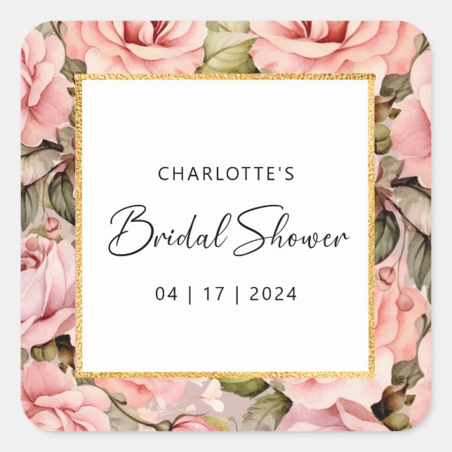 Adesivo Quadrado Chá de panela Floral de Aquarela Rosa (Frente)