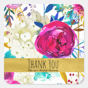 Adesivo Quadrado Chá de panela Floral de Cor de Água Brilhada Brilh