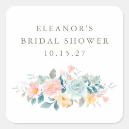 Adesivo Quadrado Chá de panela Floral de Cor de Água Teia Rosa Pers