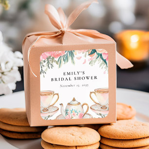 Adesivo Quadrado Chá de panela Floral Elegante do Tea Party