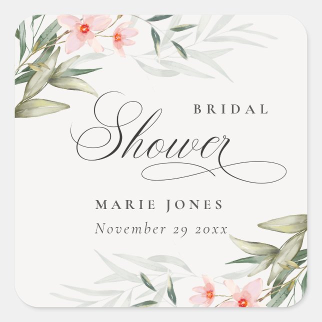 Adesivo Quadrado Chá de panela Floral Rustic Blush Greenery (Frente)