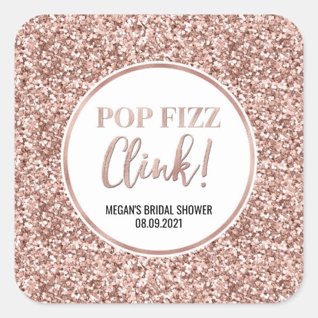 Adesivo Quadrado Chá de panela Glitter Pop Fizz rosa Dourada (Frente)
