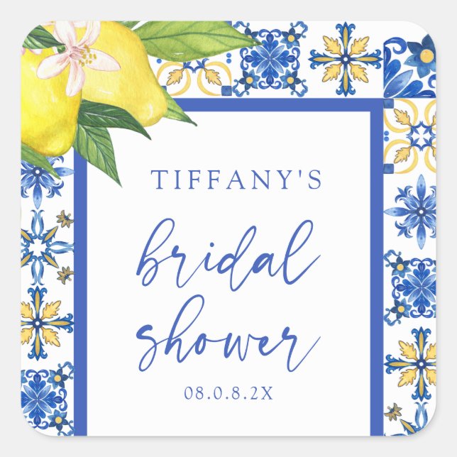 Adesivo Quadrado Chá de panela Mediterrâneo Blue Lemons Obrigado (Frente)