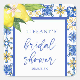 Adesivo Quadrado Chá de panela Mediterrâneo Blue Lemons Obrigado