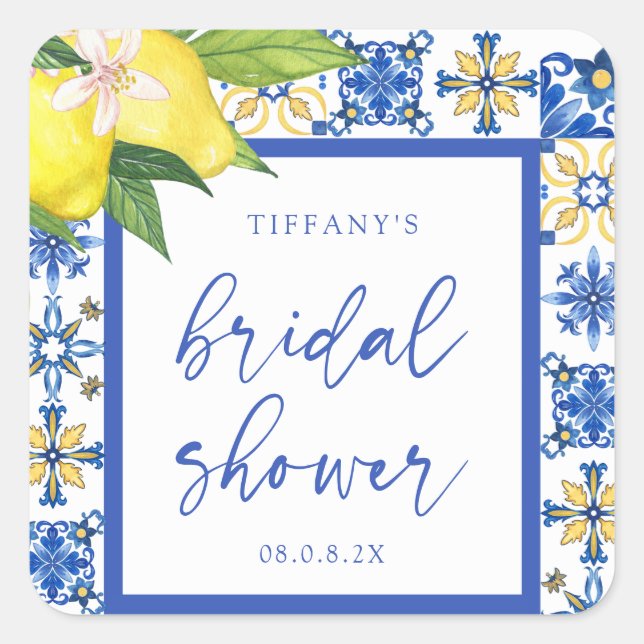 Adesivo Quadrado Chá de panela Mediterrâneo Blue Lemons Obrigado (Frente)