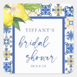 Adesivo Quadrado Chá de panela Mediterrâneo Blue Lemons Obrigado