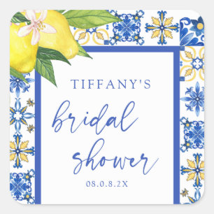 Adesivo Quadrado Chá de panela Mediterrâneo Blue Lemons Obrigado