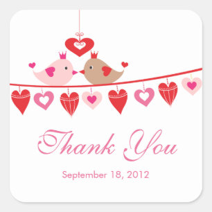 Adesivo Quadrado Chá de panela Modern Love Bird Hearts Obrigado