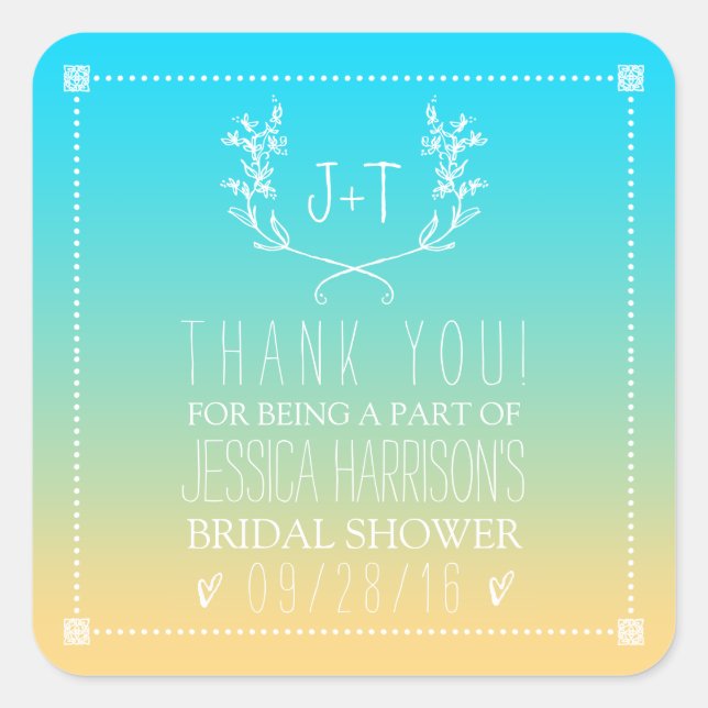 Adesivo Quadrado Chá de panela Monograma Wreath Beach Ombre (Frente)