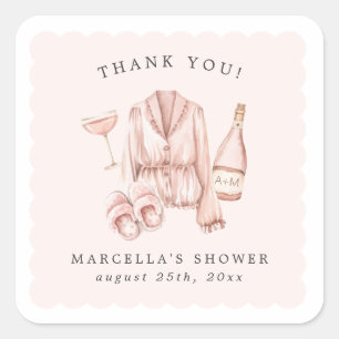 Adesivo Quadrado Chá de panela pijamas e Prosecco - Bachelorette