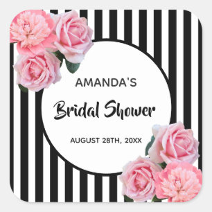 Adesivo Quadrado Chá de panela preto listras brancas flores rosa