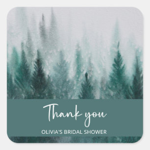 Adesivo Quadrado Chá de panela Verde de Aquarela da Floresta de Pin