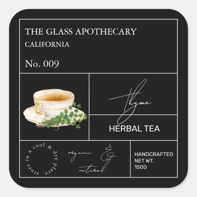 Adesivo Quadrado Chá Herbal Tymo de Ervas Label (Frente)