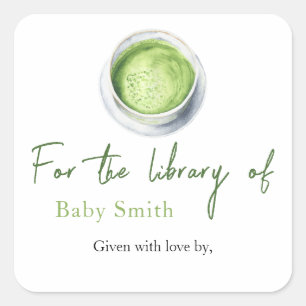 Adesivo Quadrado Chá Matcha Baby Shower - Para a biblioteca de