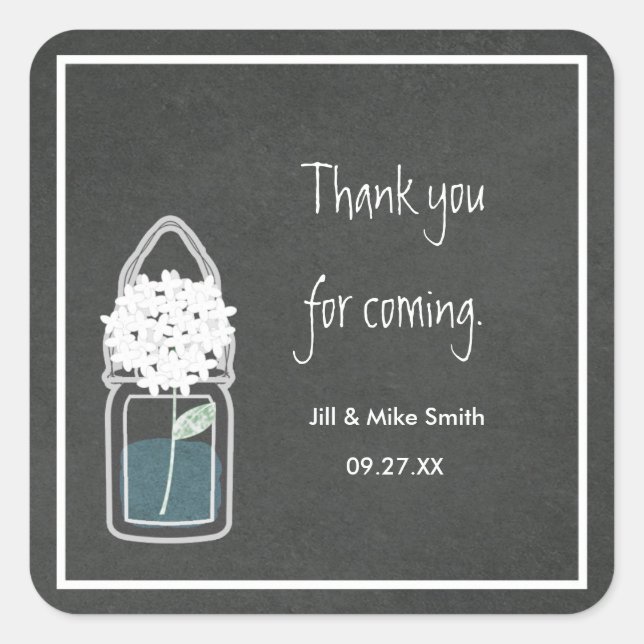 Adesivo Quadrado Chalk Mason Jar White Baby's Breath Flowers (Frente)