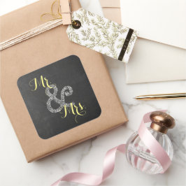 Adesivo Quadrado Chalkboard Autumn Wedding Partido Sr & Sra.