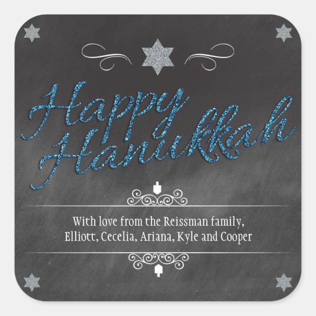 Adesivo Quadrado Chalkboard Faux BlueGlitter Hanukkah (Frente)