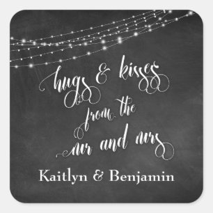 Adesivo Quadrado Chalkboard Lights Hugs & Kisses do Sr. e Sra.