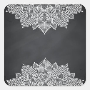 Adesivo Quadrado Chalkboard Lotus Flower Mandala Swirl