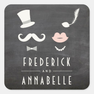 Adesivo Quadrado Chalkboard Mustache E Lábios Vintage Casamento Chi