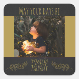 Adesivo Quadrado Chalkboard preto e ouro com fotografia Natal