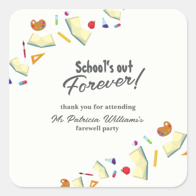 Adesivo Quadrado Chalkboard School Farewell Retired Teacher Party  (Frente)