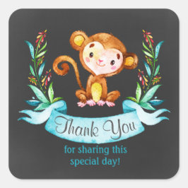 Adesivo Quadrado Chalkboard Watercolor Monkey Boy Obrigado