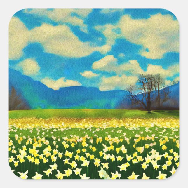 Adesivo Quadrado Champ de jonquilles - peinture (Frente)