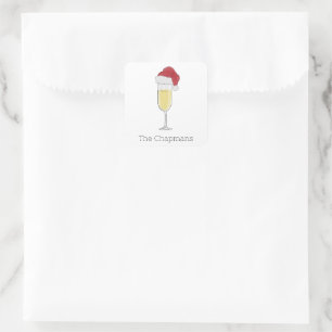 Adesivo Quadrado Champagne de Chapéu de Papai Noel Natal Personaliz