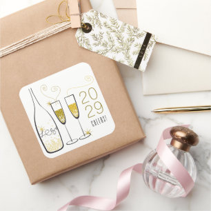 Adesivo Quadrado Champagne Dourada Brinde Espumante Elegante Chique