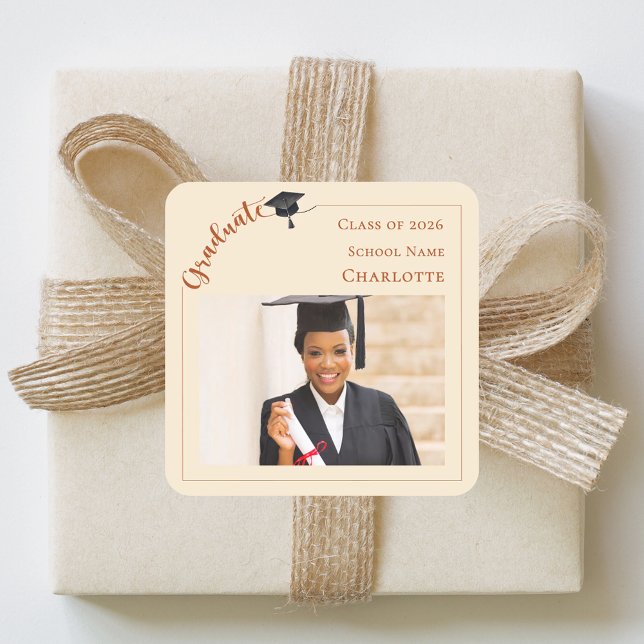 Adesivo Quadrado Champagne photo She did it Graduate  (Criador carregado)