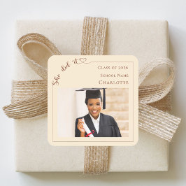 Adesivo Quadrado Champagne photo She did it Graduate